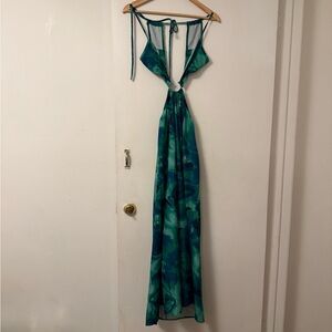 Elegant Green and Blue Maxi Dress